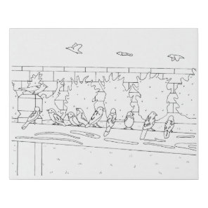 Sparrows sitting on rail outline drawing to paint faux canvas print