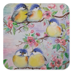 Sparrows Sticker Birds and Flowers - Spring
