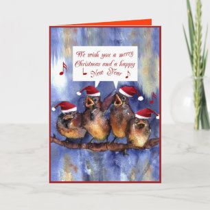 sparrows wishing merry christmas holiday card