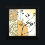 Sparse Tree Silhouette by Megan Meagher Jewelry Box<br><div class="desc">A sparse tree reaches to the light in this piece by Meagan Meagher. The silhouette gives the painting a haunted feel,  even as the yellow and orange connote a brightness and levity.</div>