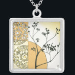 Sparse Tree Silhouette by Megan Meagher Silver Plated Necklace<br><div class="desc">A sparse tree reaches to the light in this piece by Meagan Meagher. The silhouette gives the painting a haunted feel,  even as the yellow and orange connote a brightness and levity.</div>