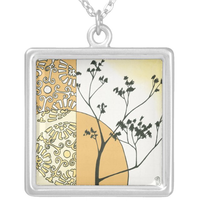 Sparse Tree Silhouette by Megan Meagher Silver Plated Necklace (Front)