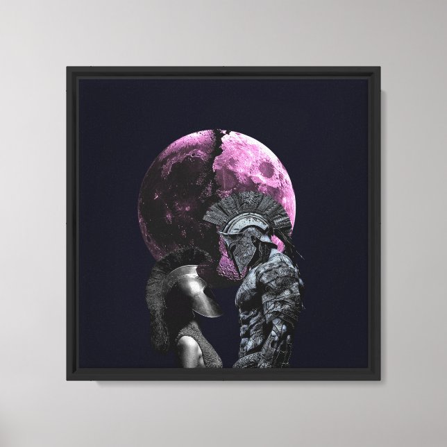 Spartan Couple with Pink Moon Fantasy Art Canvas Print (Front)