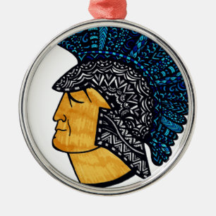 Spartan Head - Blue Metal Ornament