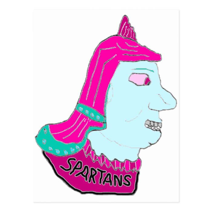 Spartan Head Logo Pink and Light Blue Post Card
