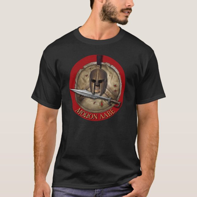 Spartan Helm Molon Labe Red backg Shirt (Front)