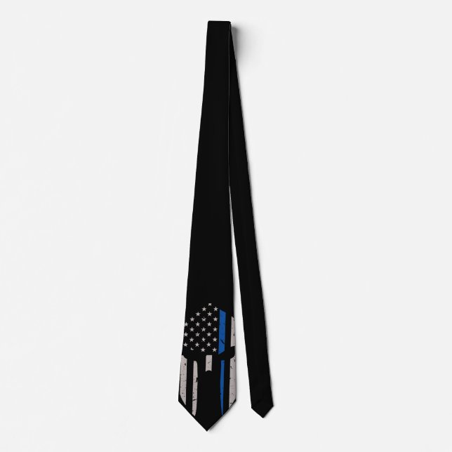 Spartan Helmet Blue Line Flag Neck Tie (Front)
