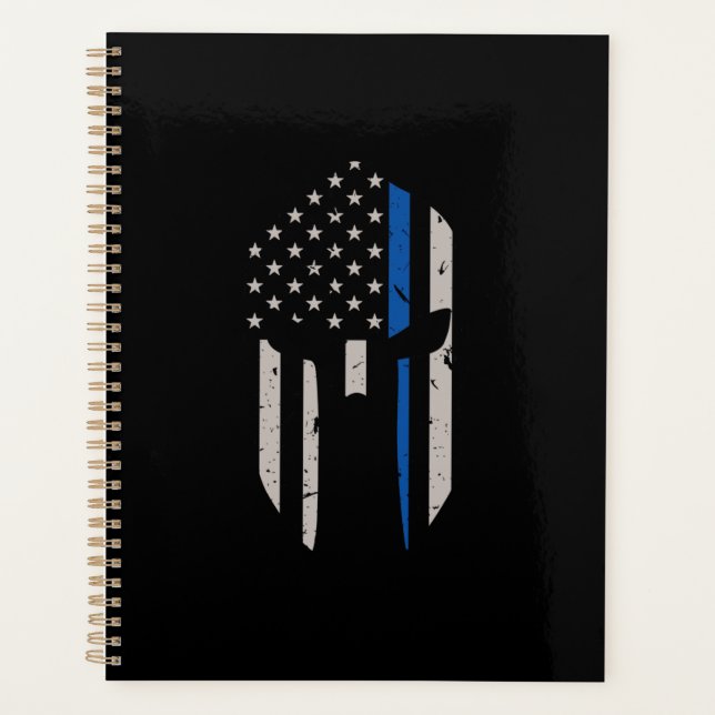 Spartan Helmet Blue Line Flag Planner (Front)