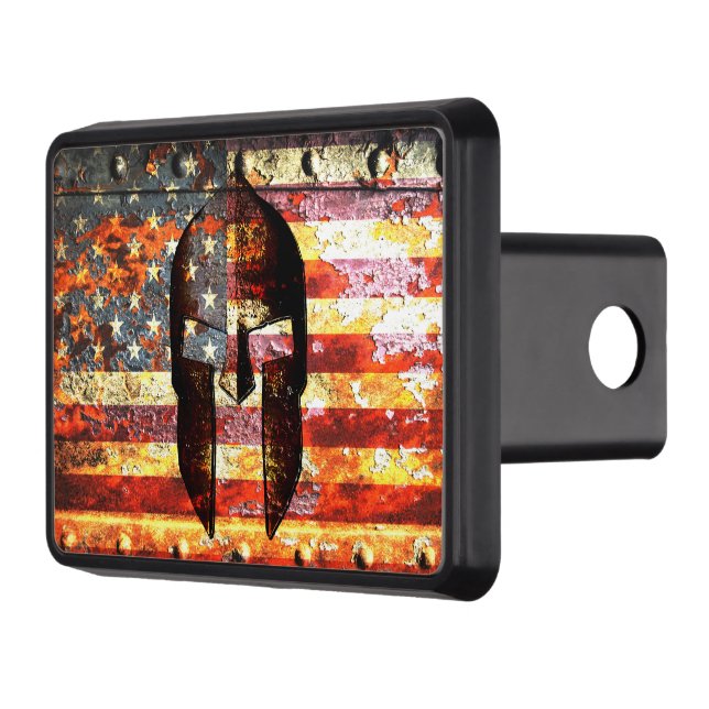 Spartan Helmet on American Flag Trailer Hitch Cove Hitch Cover (Left)