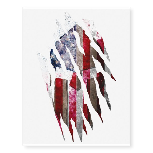 Spartan Helmet on Distressed American Flag Temporary Tattoos (Front)