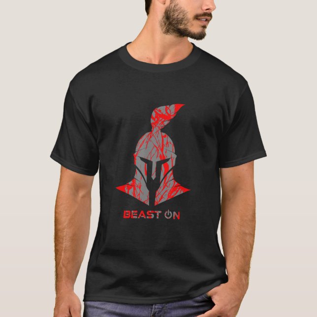 Spartan Helmet Red Gladiator Helmet Beast On Gym F T-Shirt (Front)