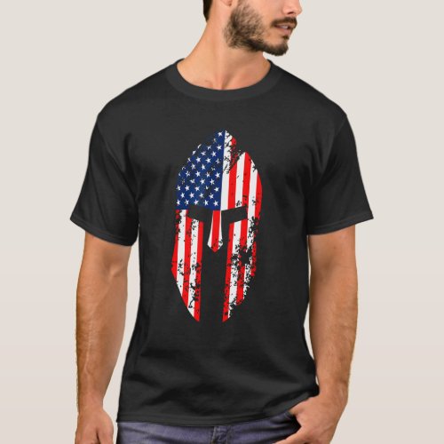 Spartan Helmet With The Usa Flag July 4 T_Shirt