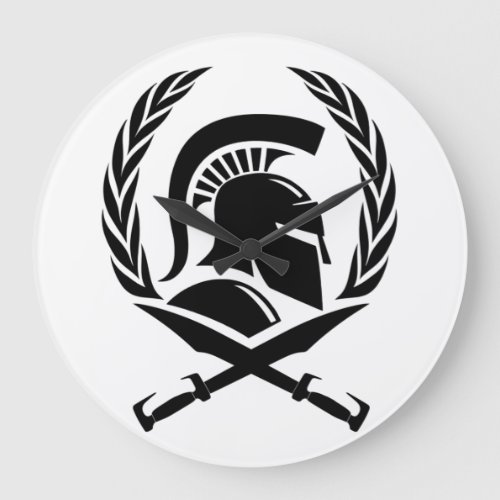 Spartan Helmet Wreath and Sword Large Clock