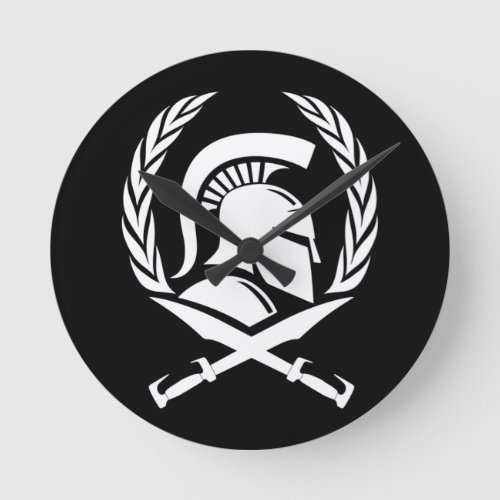 Spartan Helmet Wreath and Sword Round Clock