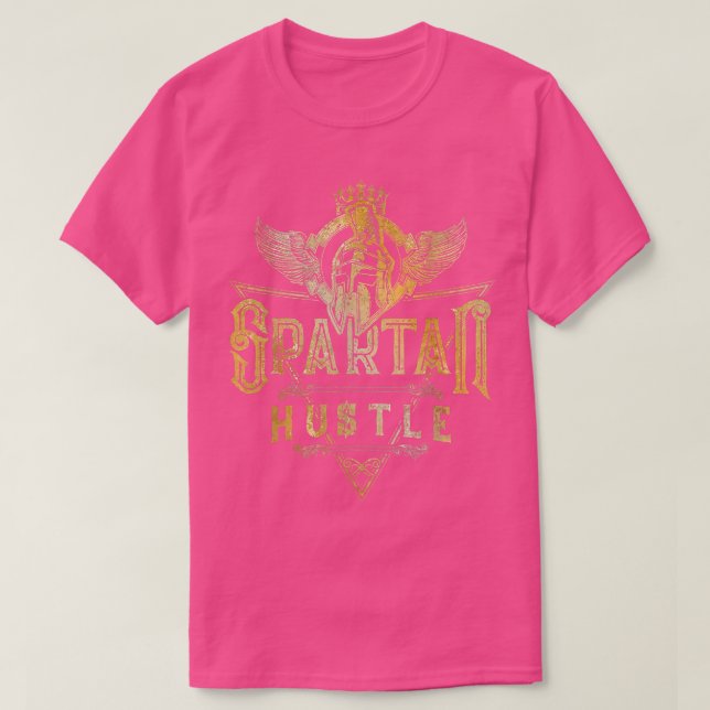 Spartan Hustle Gold  Greek Helmet Gym Sparta Gladi T-Shirt (Design Front)