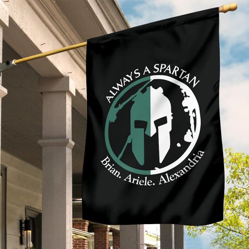 Spartan Strong Go Green Personalize Name House Flag