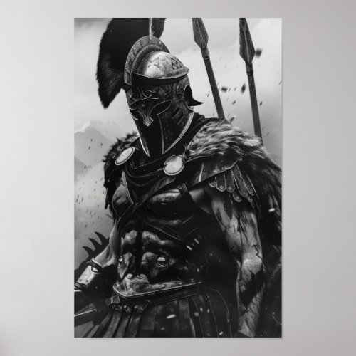 Spartan Warrior in Black and White Armor Poster