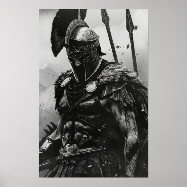 Spartan Warrior in Black and White Armor Poster (Front)