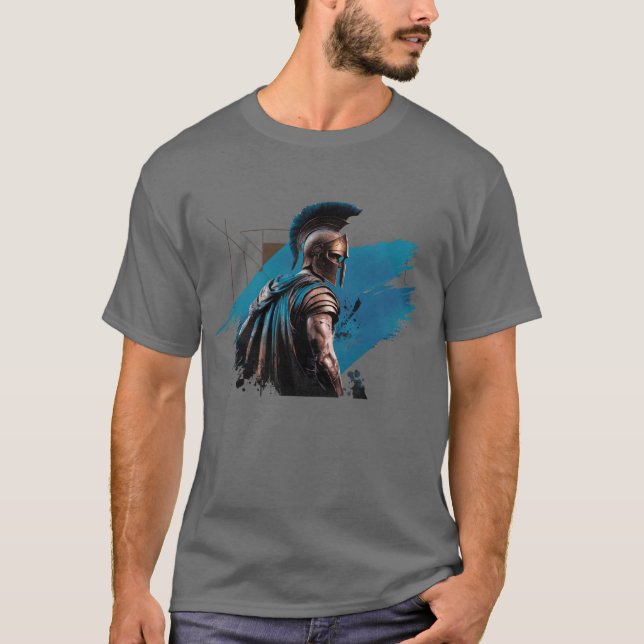 Spartan Warrior in Blue T-Shirt (Front)
