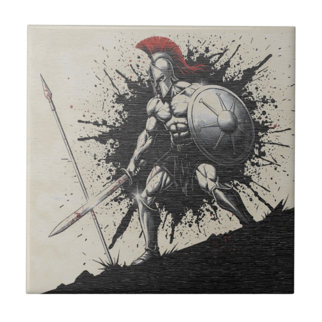 Spartan Warrior Ink Splatter Ceramic Tile (Front)