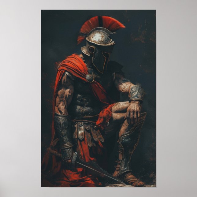 Spartan Warrior Kneeling Poster PNG (Front)