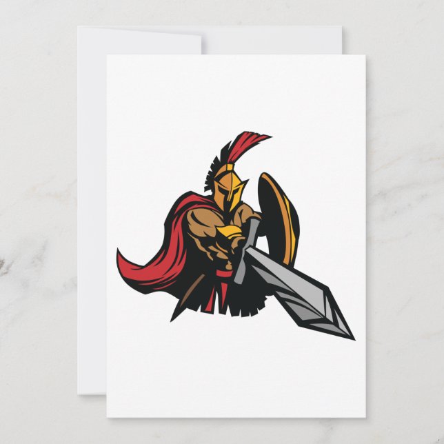 Spartan Warrior Mascot Bold Red and Gold Invitation (Front)
