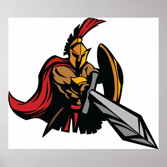 Spartan Warrior Mascot Bold Red and Gold Poster (Front)
