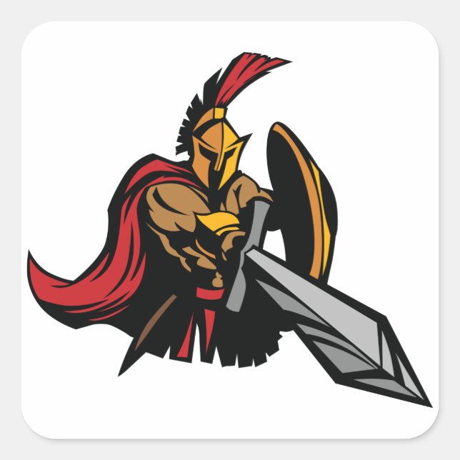 Spartan Warrior Mascot Bold Red and Gold Square Sticker (Front)