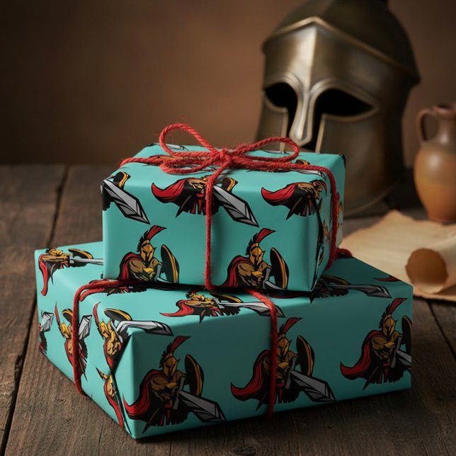 Spartan Warrior Mascot Bold Red and Gold Wrapping Paper (Creator Uploaded)