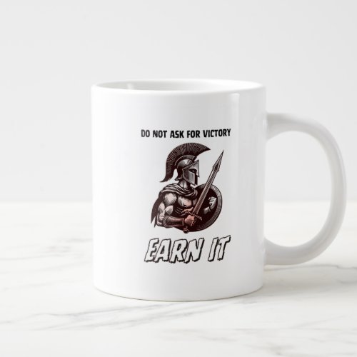 Spartan Warrior Motivation "Earn It" Ink Sketch De Giant Coffee Mug