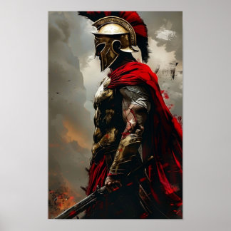 Spartan Warrior Poster on Green Background