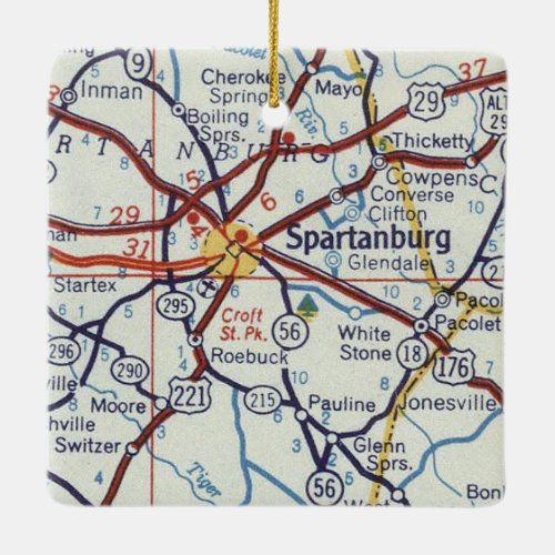 Spartanburg SC Vintage Map Ceramic Ornament