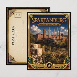 Spartanburg South Carolina Vintage Art Deco Golden Postcard
