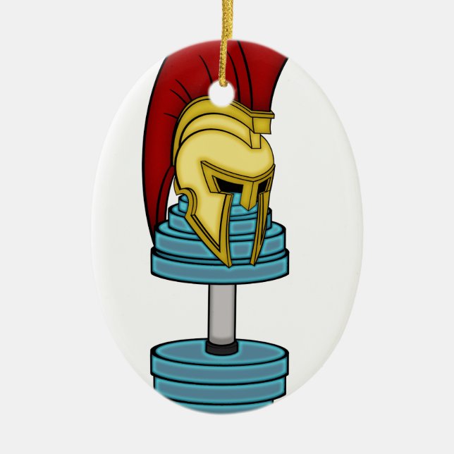 Spartan's helmet on dumbbell ceramic ornament (Front)
