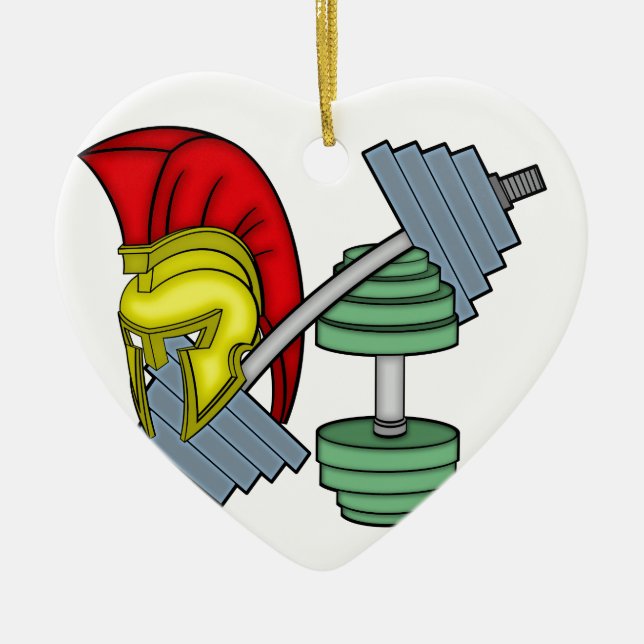 Spartan's helmet on gym equipment ceramic ornament (Front)