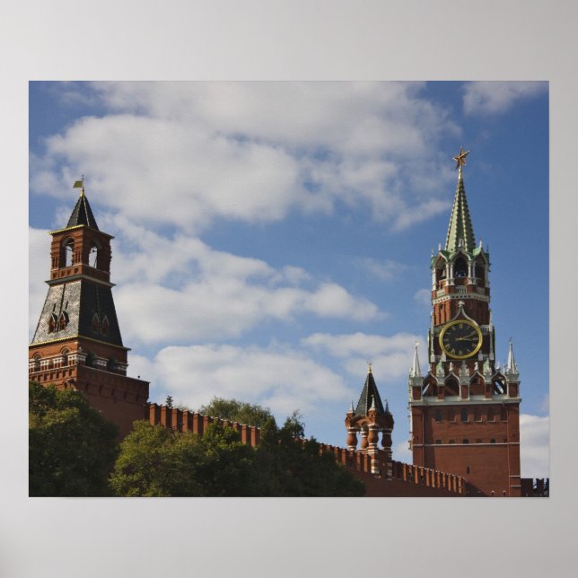 Spasskaya Tower in Red Square, Moscow, Russia Poster (Front)
