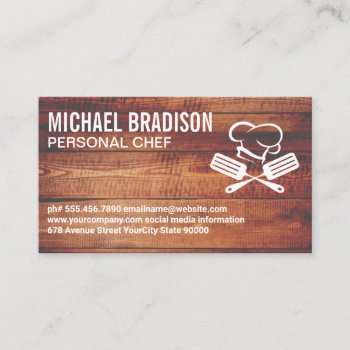 Spatula Chef Hat Logo | Wood Business Card by lovely_businesscards at Zazzle