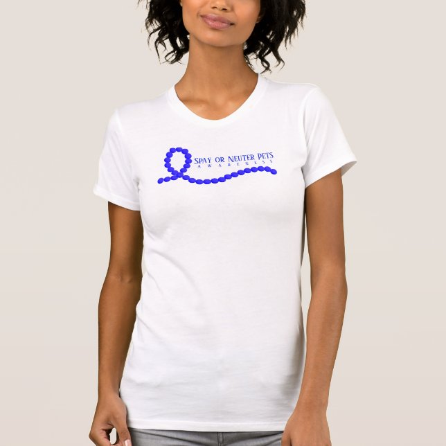 Spay or Neuter Pets Awareness Blue Ribbon Beads T-Shirt (Front)
