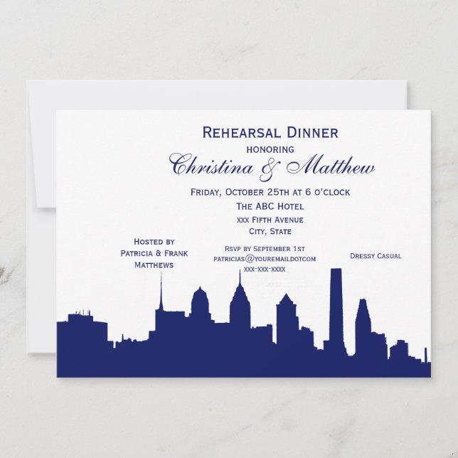 Spc Philadelphia Navy Skyline Silhouette Invitation (Front)
