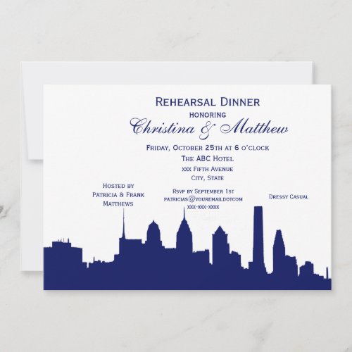 Spc Philadelphia Navy Skyline Silhouette Invitation