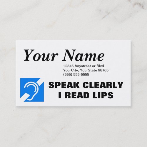 SPEAK CLEARLY I READ LIPS BUSINESS CARD 2