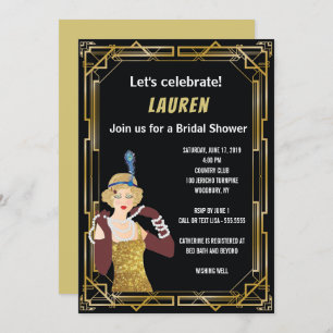 Speak Easy Flapper Art Deco Bridal Shower Invitation