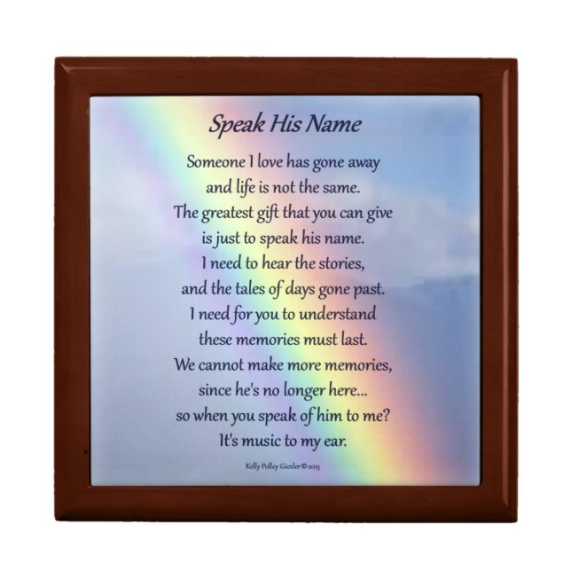 "Speak His Name" poetry keepsake box (Front)