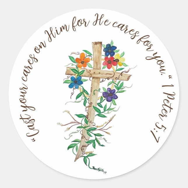 Speak Jesus Cross with Flowers Classic Round Sticker (Front)