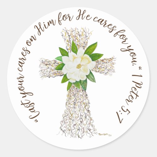 Speak Jesus Cross with Magnolia Classic Round Sticker