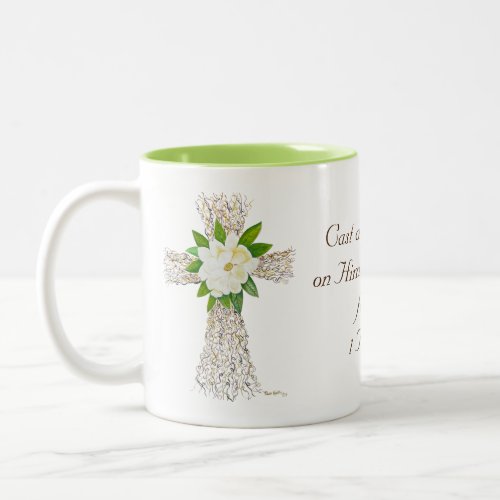 Speak Jesus Cross with Magnolia Two_Tone Coffee Mug