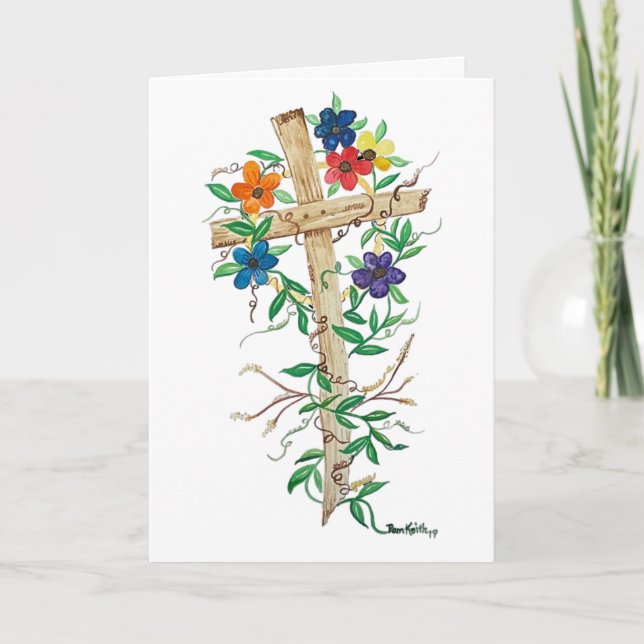 Speak Jesus Flowery Cross Greeting Card (Front)