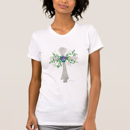 Speak Jesus Grey Cross with Flowers T_Shirt