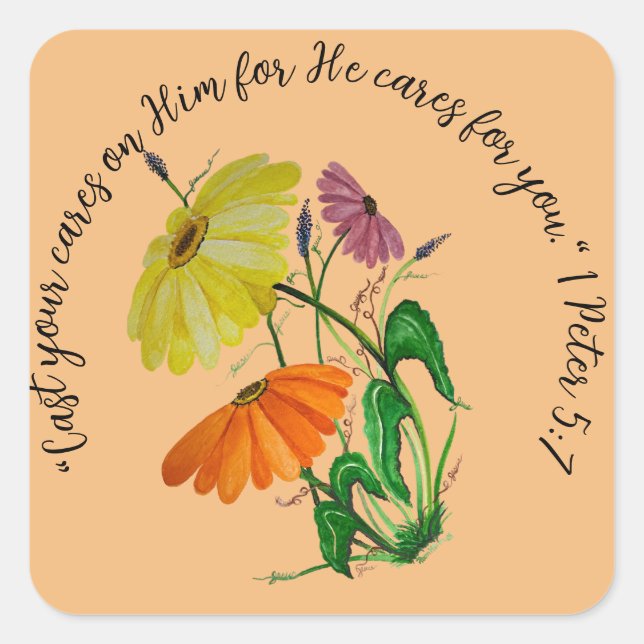 Speak Jesus Multicolored Daisies Square Sticker (Front)