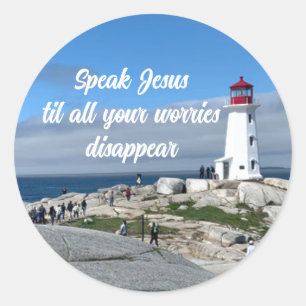 Speak Jesus No Worries Lighthouse Round Sticker